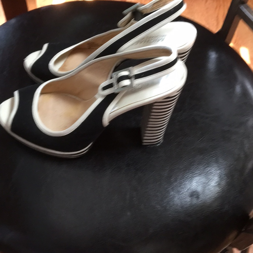 Michael Kors sofia sling canvas platform shoes.